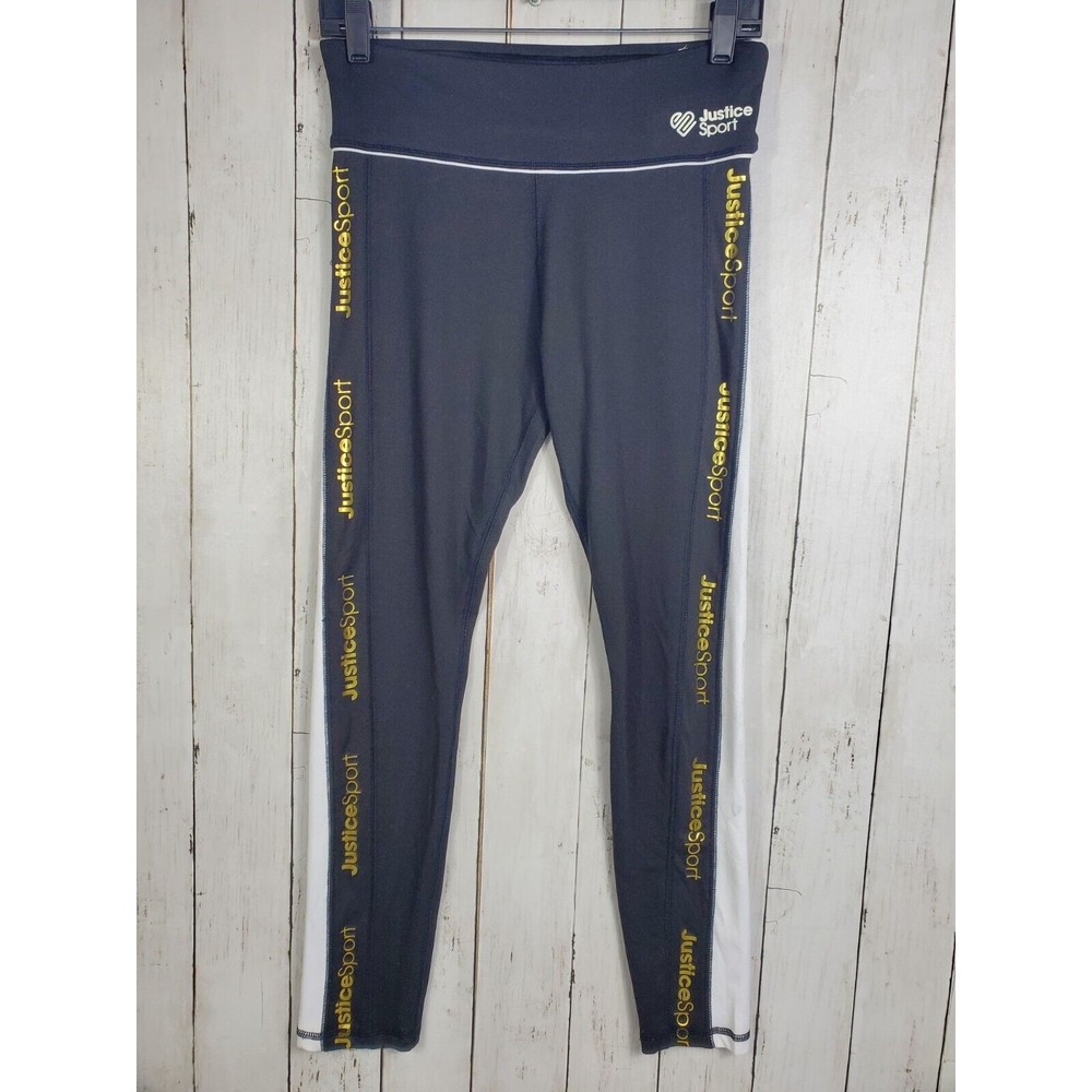 Justice Sport Girls Black White Leggings Size XL 16/18 Athletic Nice